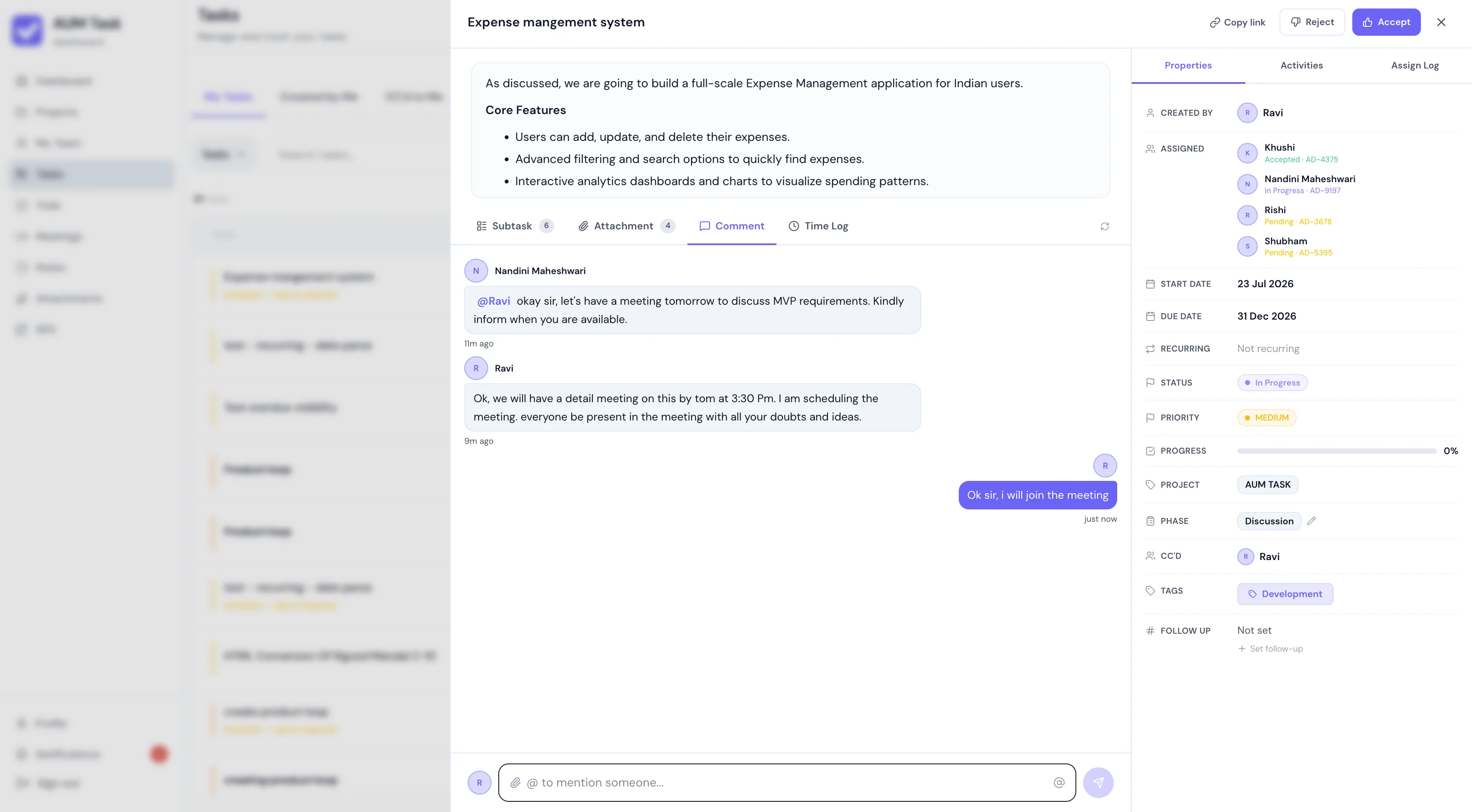 In-Task Discussion Thread